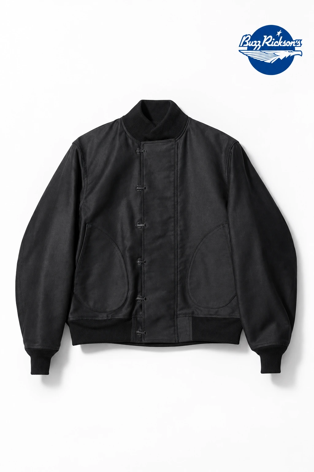 黑色经典外套，BR15196，带蓝色品牌标识的改版设计展示
