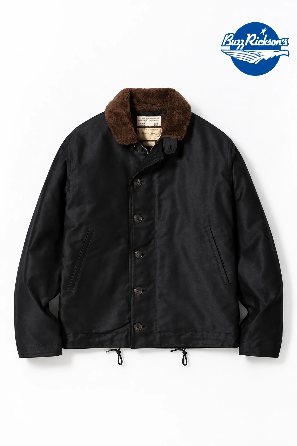 N-1 黑色经典外套，BR16033，带蓝色品牌标识的改版设计展示