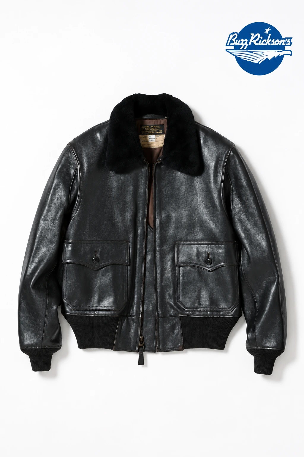G-1 黑色经典外套,BR80597,带蓝色品牌标识的改版设计展示