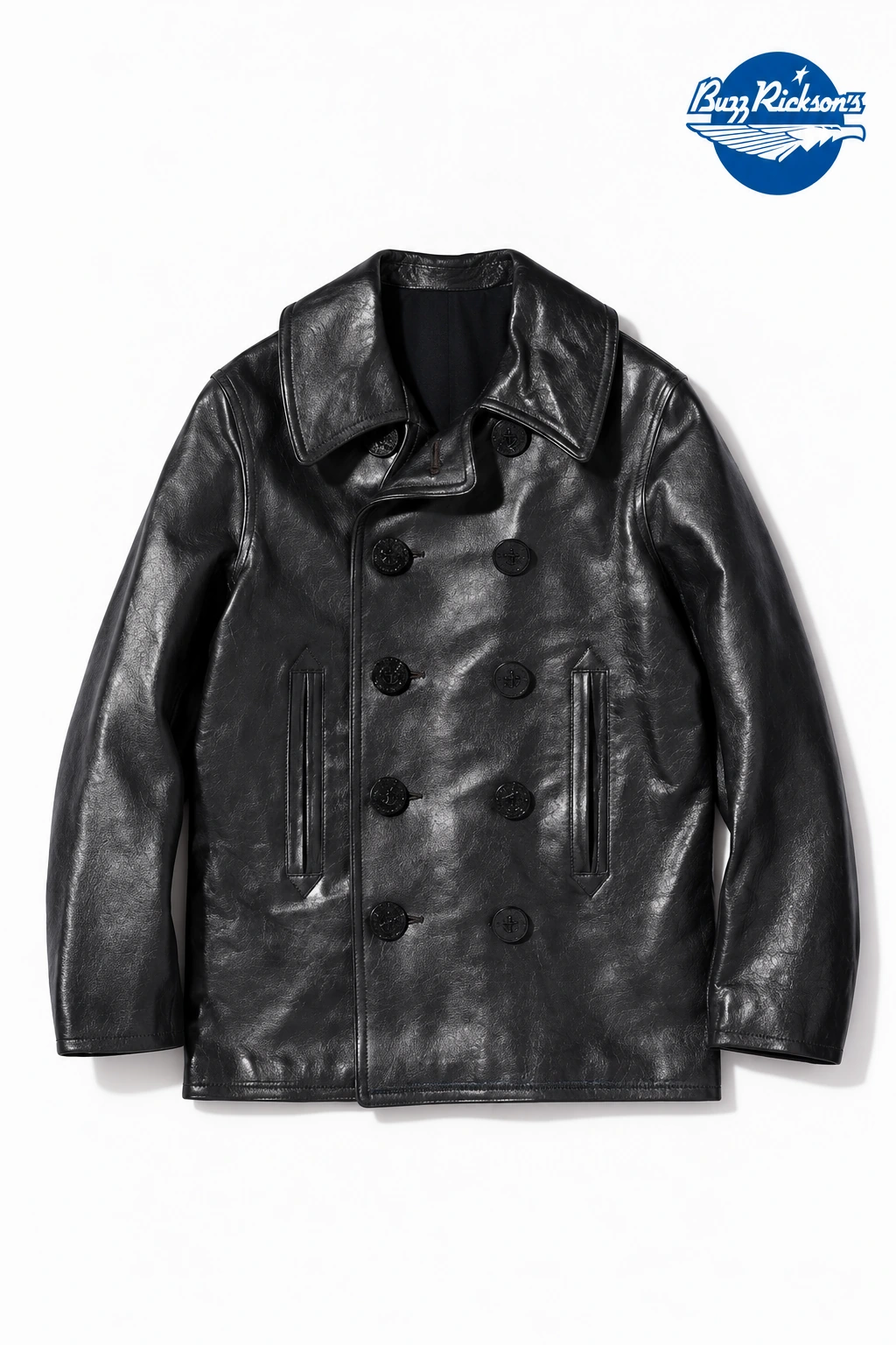 黑色经典外套，BR80620，带蓝色品牌标识的改版设计展示