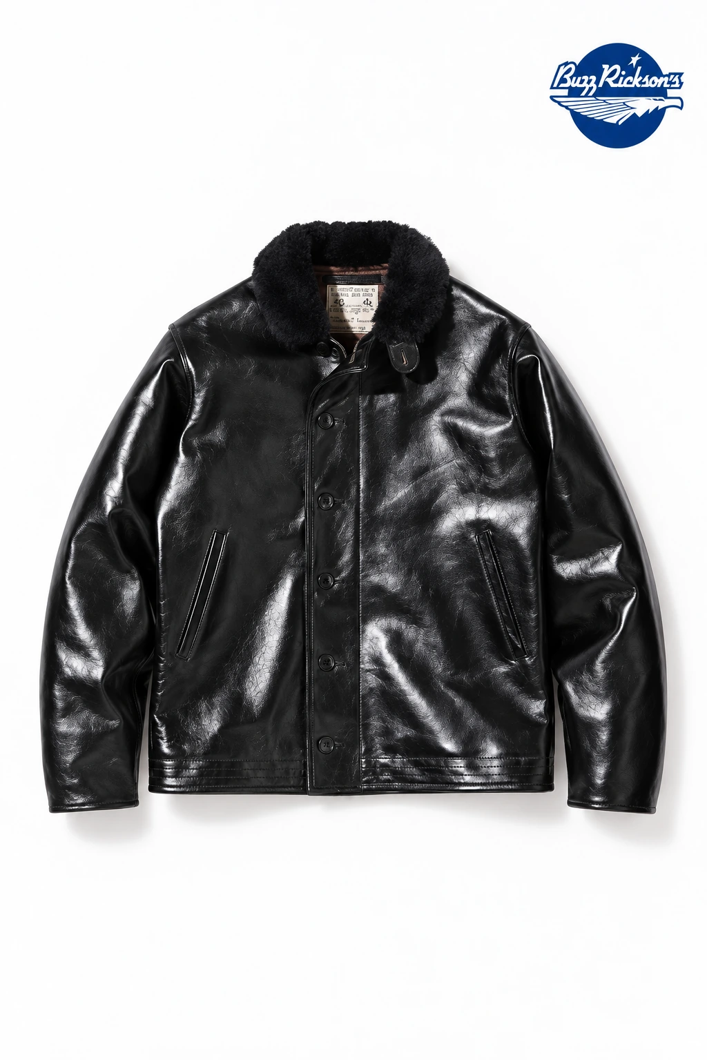N-1 黑色经典外套,BR80640,带蓝色品牌标识的改版设计展示